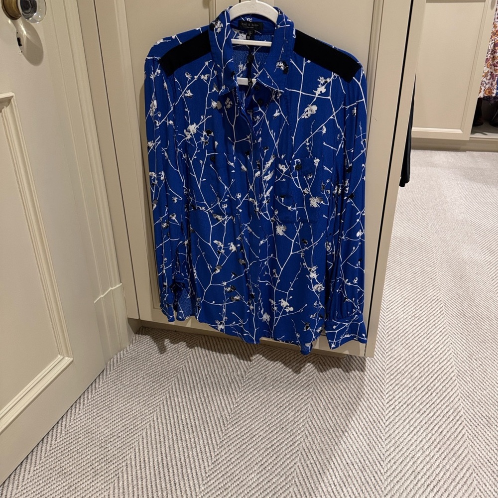 rag & bone Blue and White Floral Button Down Shirt